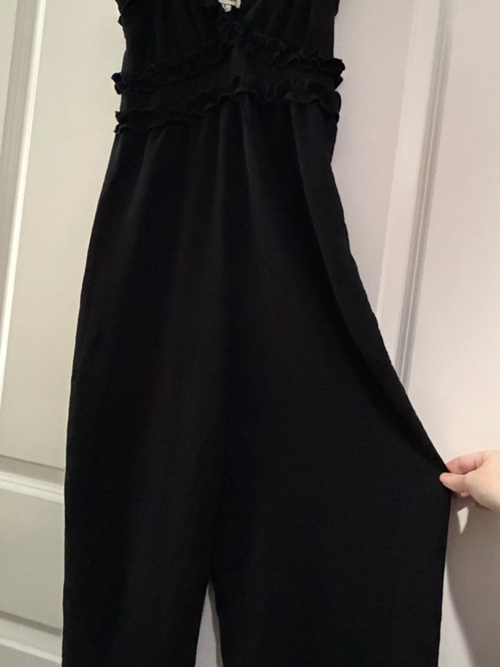 Inspired Hearts Black Ruffle-Waist Jumpsuit